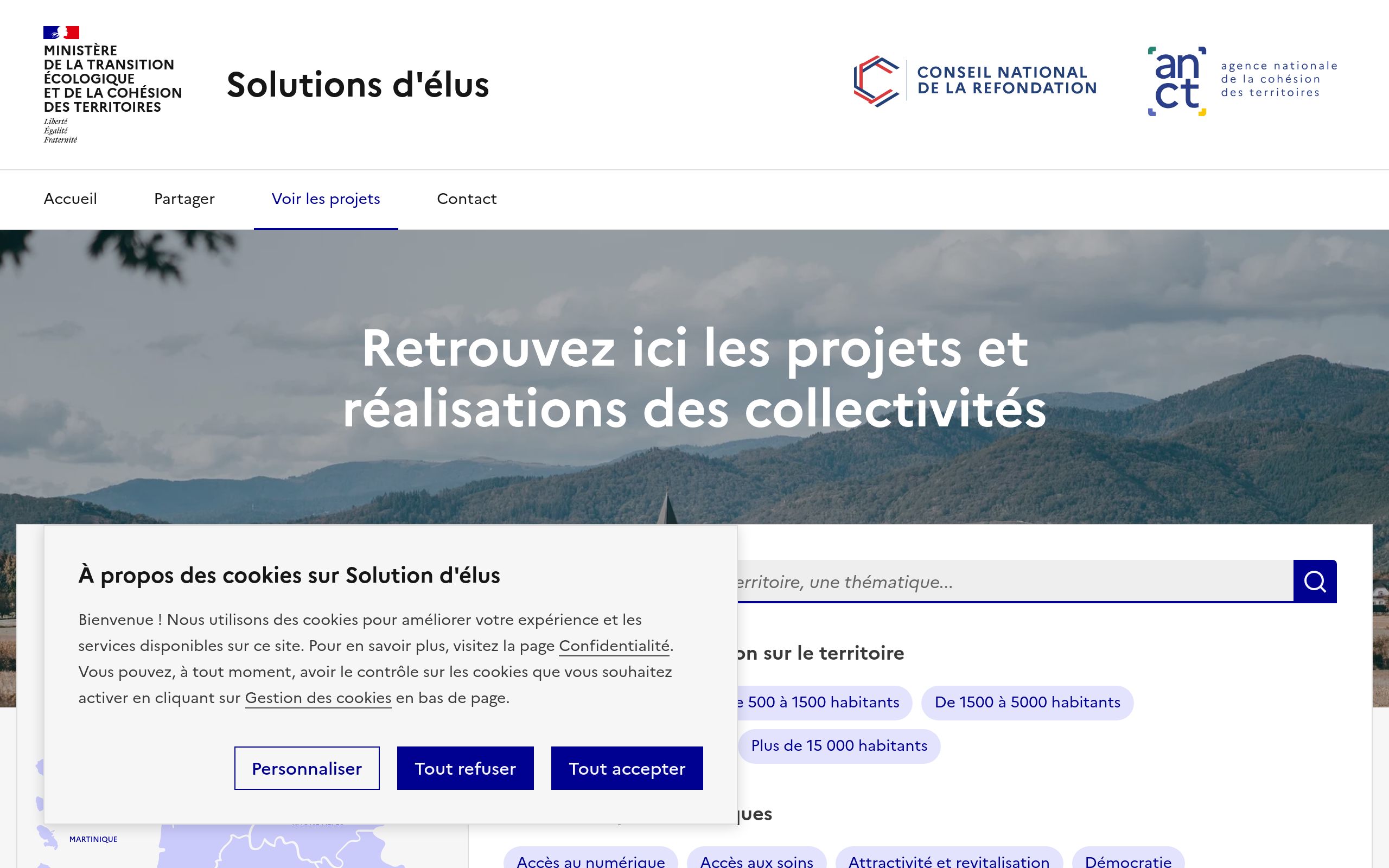 Copie d'écran de https://solutionsdelus.gouv.fr/projets